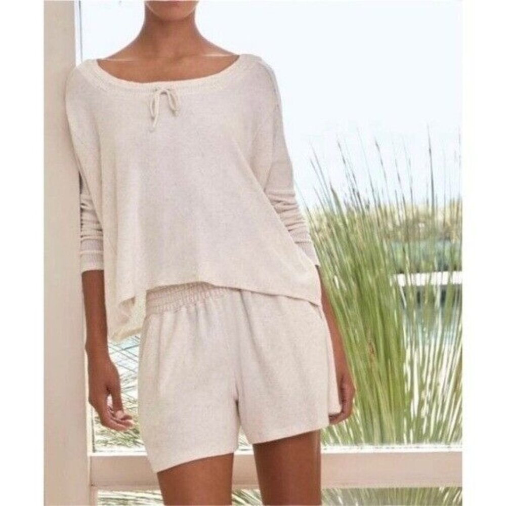 NWT Calme  XL Smocked Cozy Pull On Shorts Cream 114309